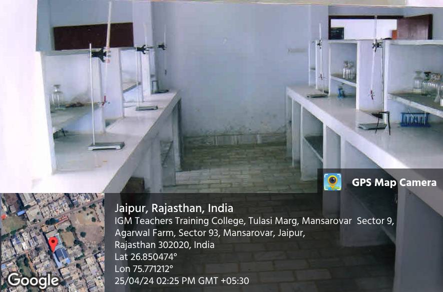 The science laboratory with apparatus arranged on the benches